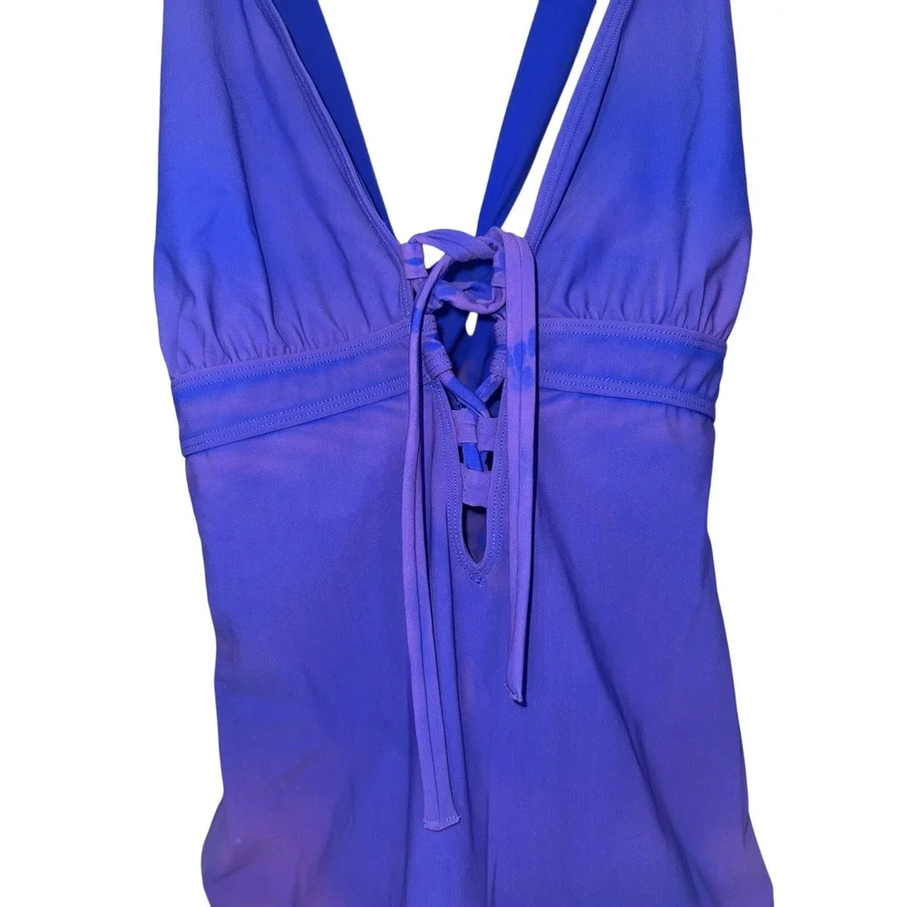 SKINNYDIPPERS Lace-Up One Piece‎ Swimsuit V-Neck Crisscross Back Detail XL